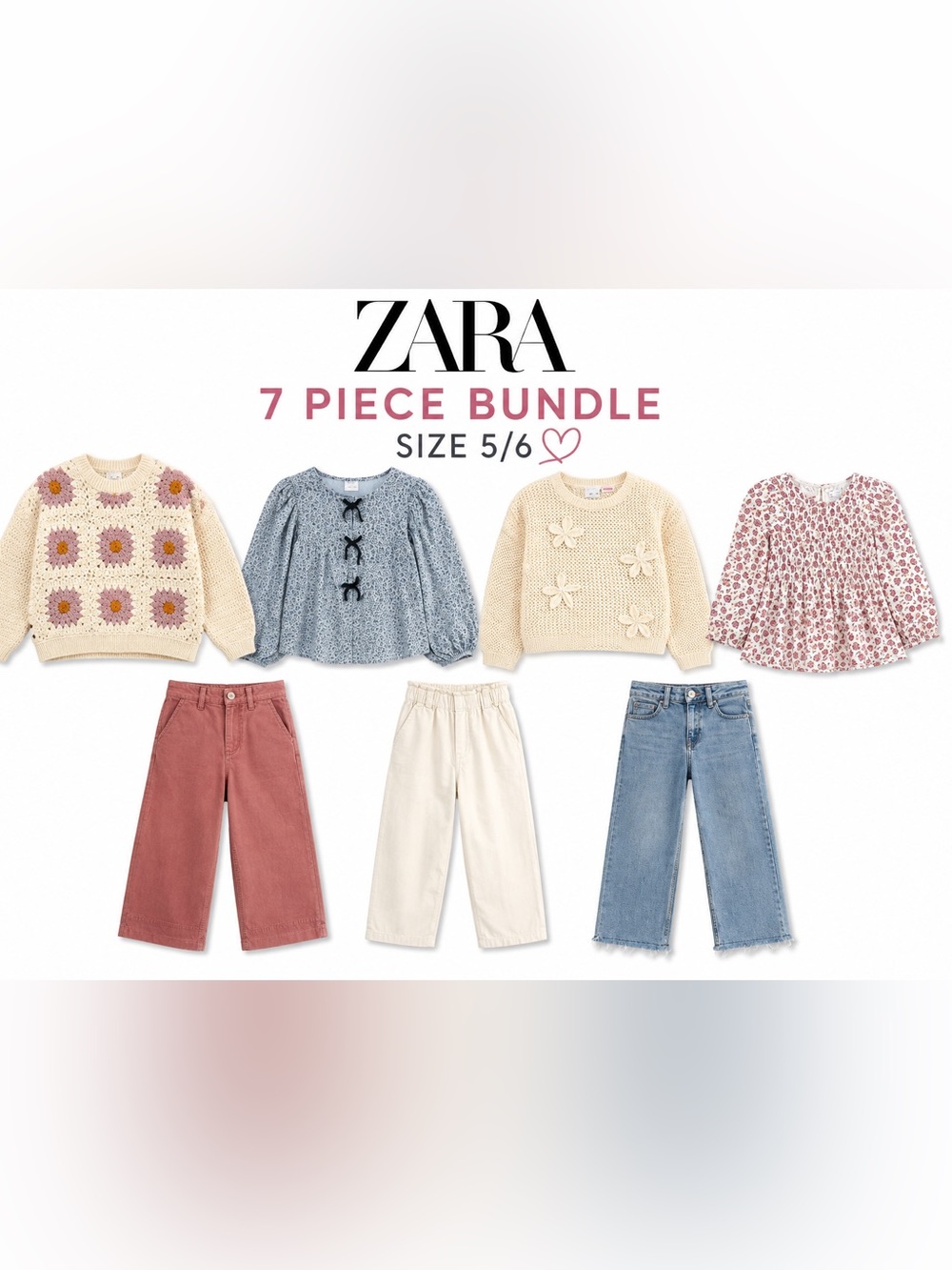 ZARA Girls 7-Piece Bundle in Light Blue, Cream, Rust & Denim